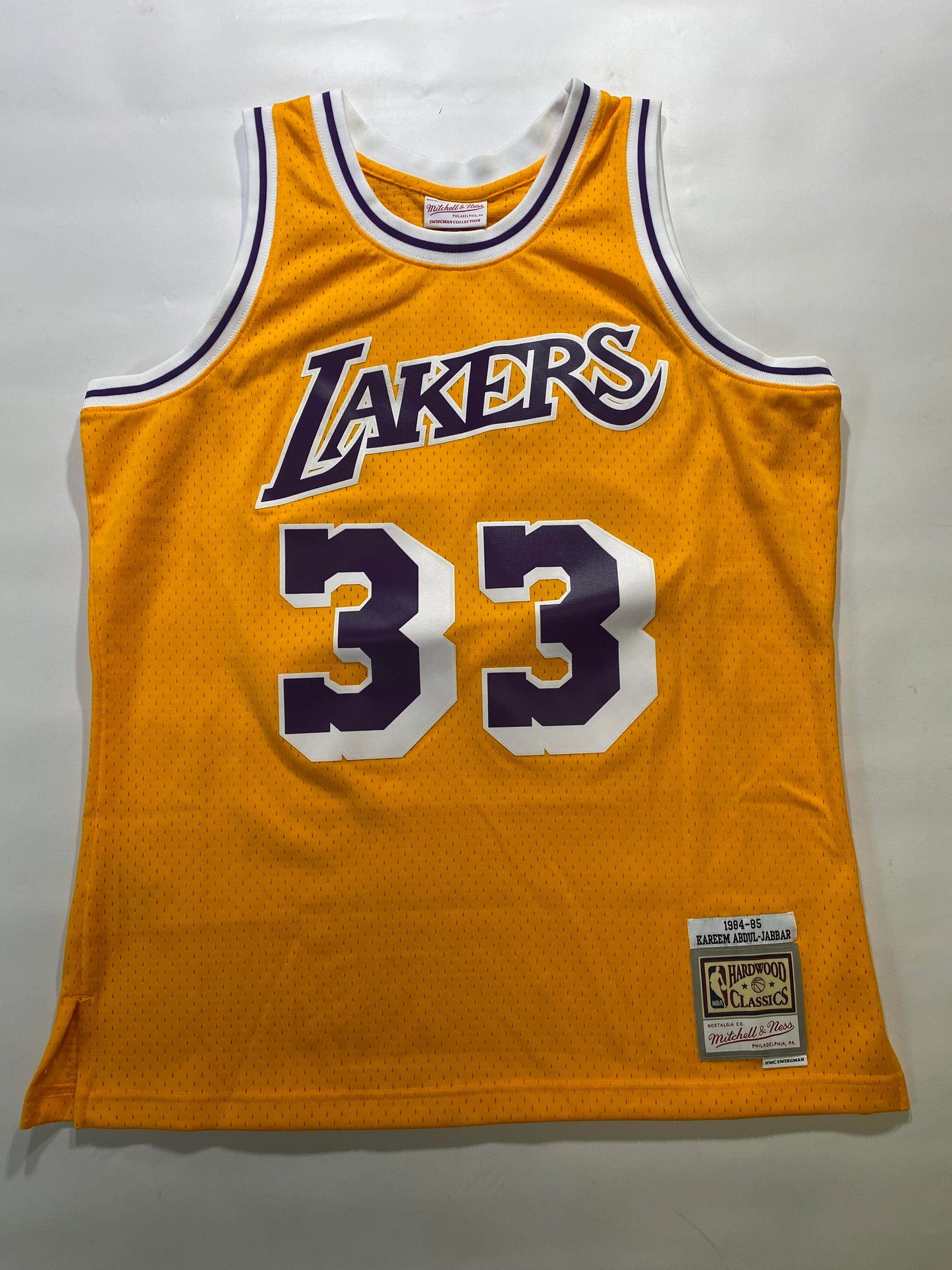 Los Angeles Lakers #33 Mitchell and Ness Hardwood Classics NBA Jersey - Mens Large