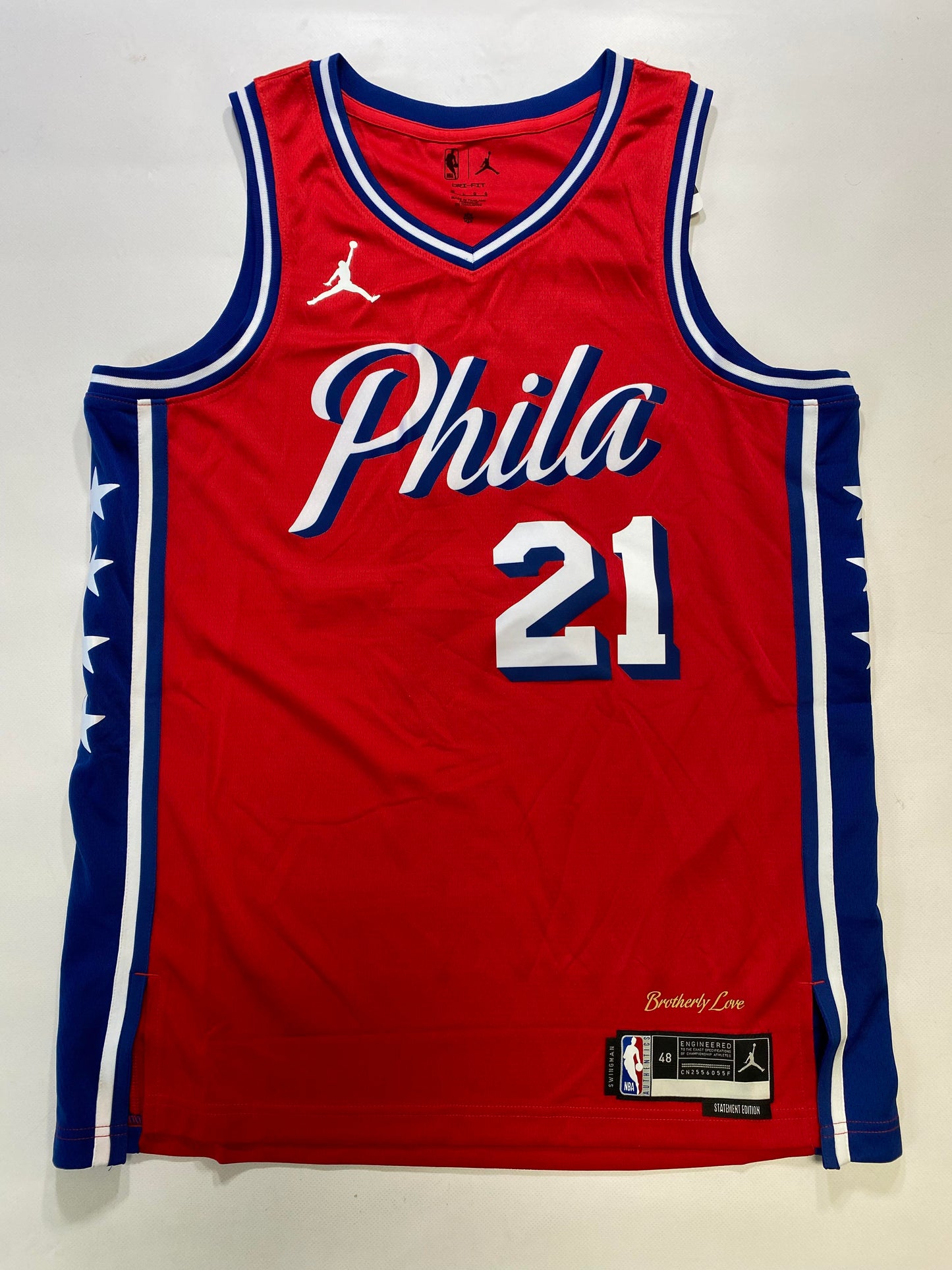 Philadelphia 76ers #21 Joel Embiid Nike Statement NBA Jersey - Mens Large