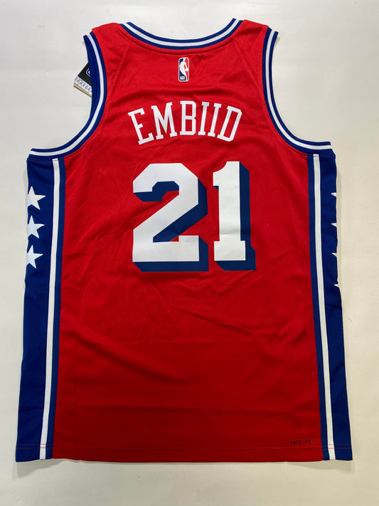 Philadelphia 76ers #21 Joel Embiid Nike Statement NBA Jersey - Mens Large