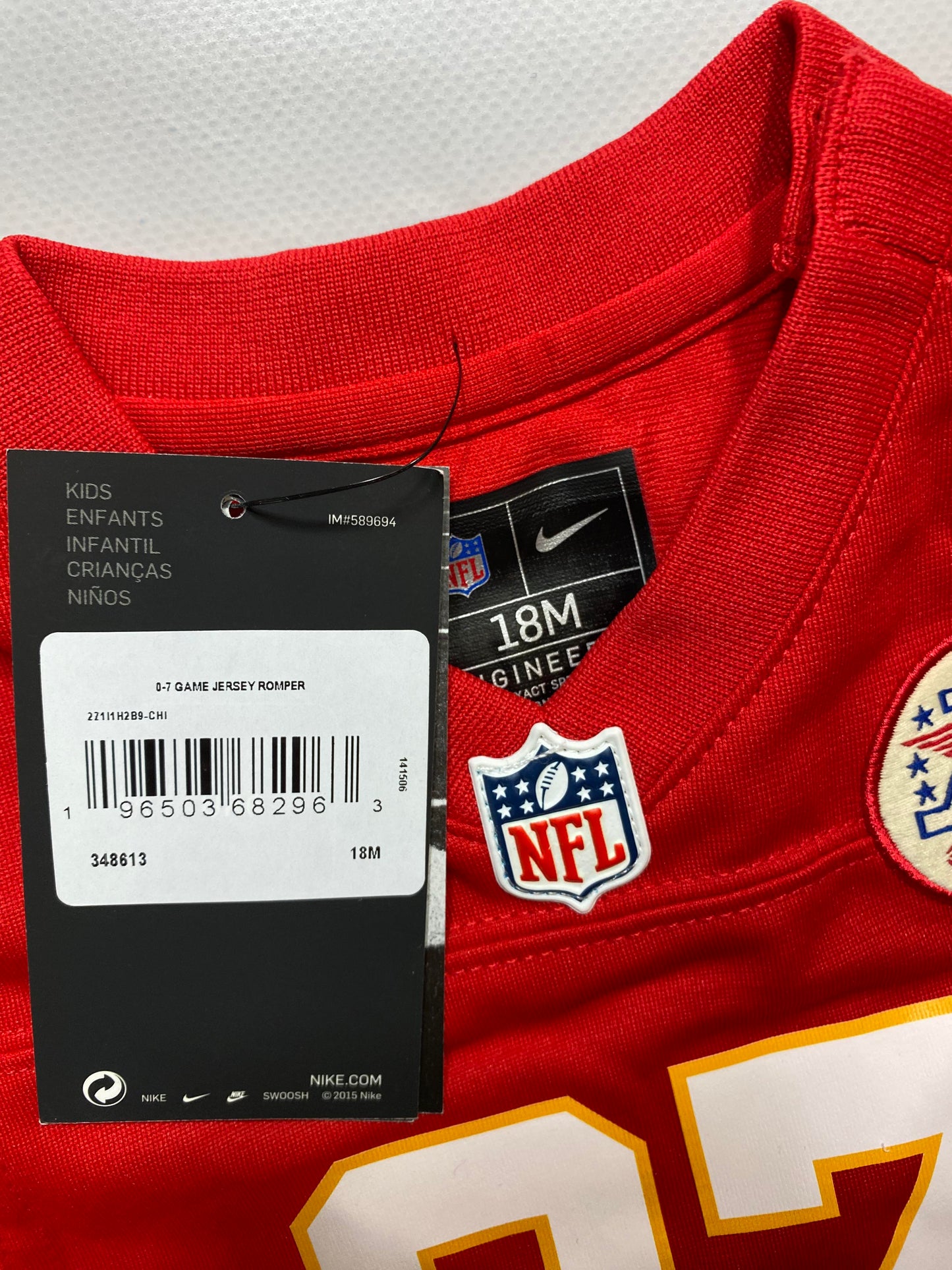 Kansas City Chiefs #87 Travis Kelce Nike Romper - 18 Months