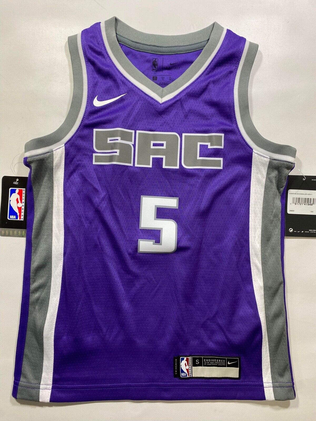 Sacramento Kings #5 De'Aaron Fox Nike NBA Icon Jersey - Youth Small - American Sports Jerseys